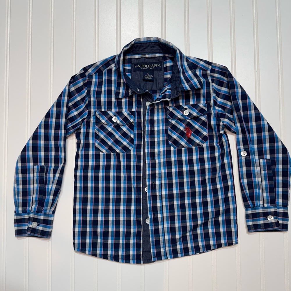 U.S. Polo Assn. Navy, Light Blue & Pink Plaid Button-Down Shirt